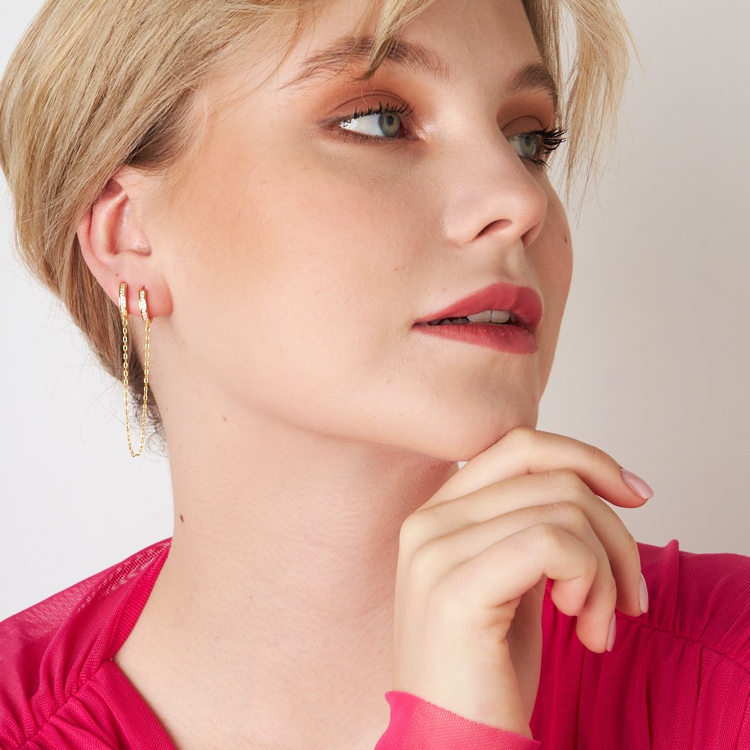 Stone Chain Earrings - 925 SILVER