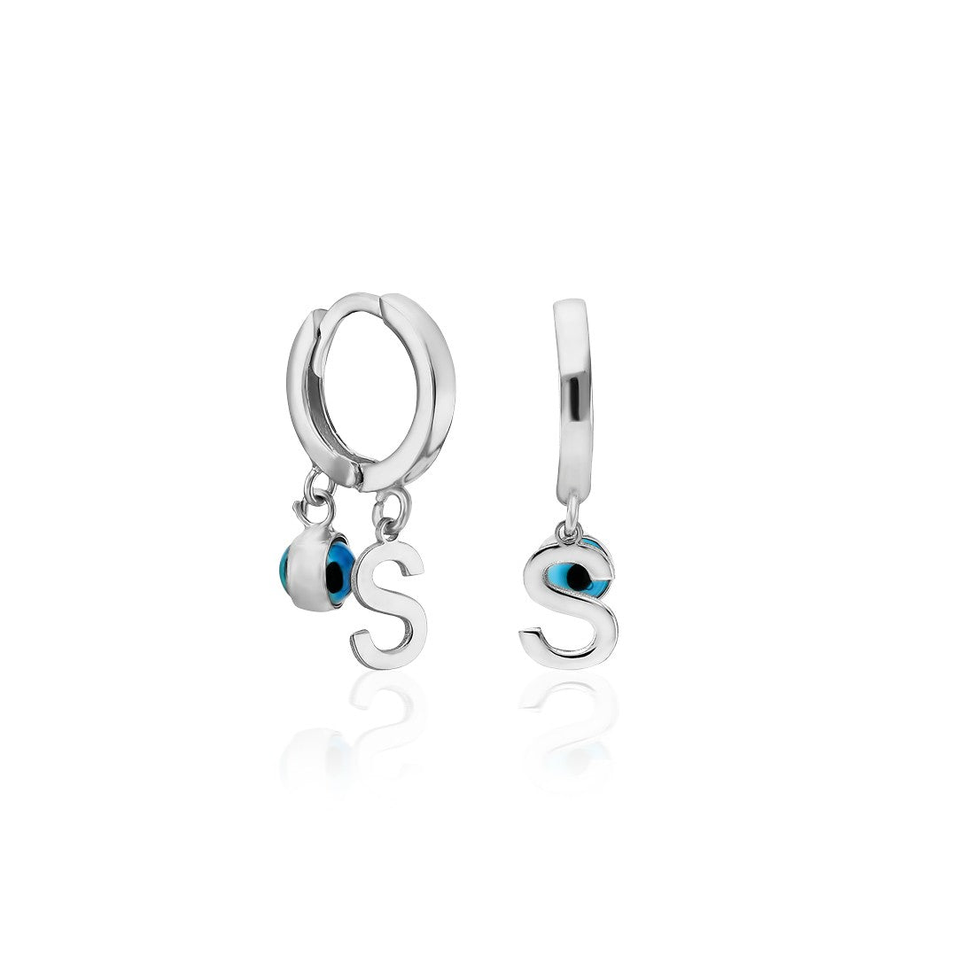 Evil Eye Letter Earring - 925 Silver