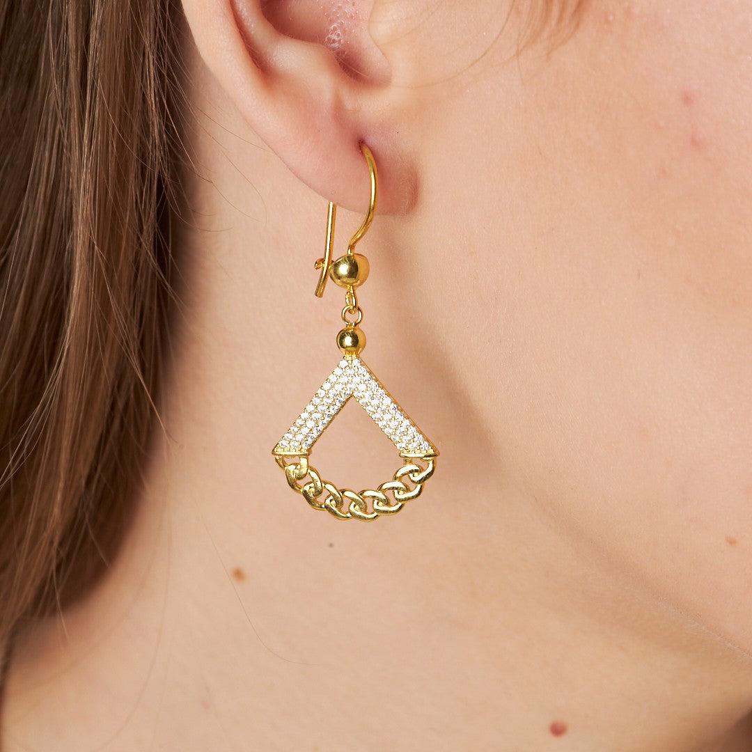 Triangle Model Stone Chain Earrings - 925 SILVER