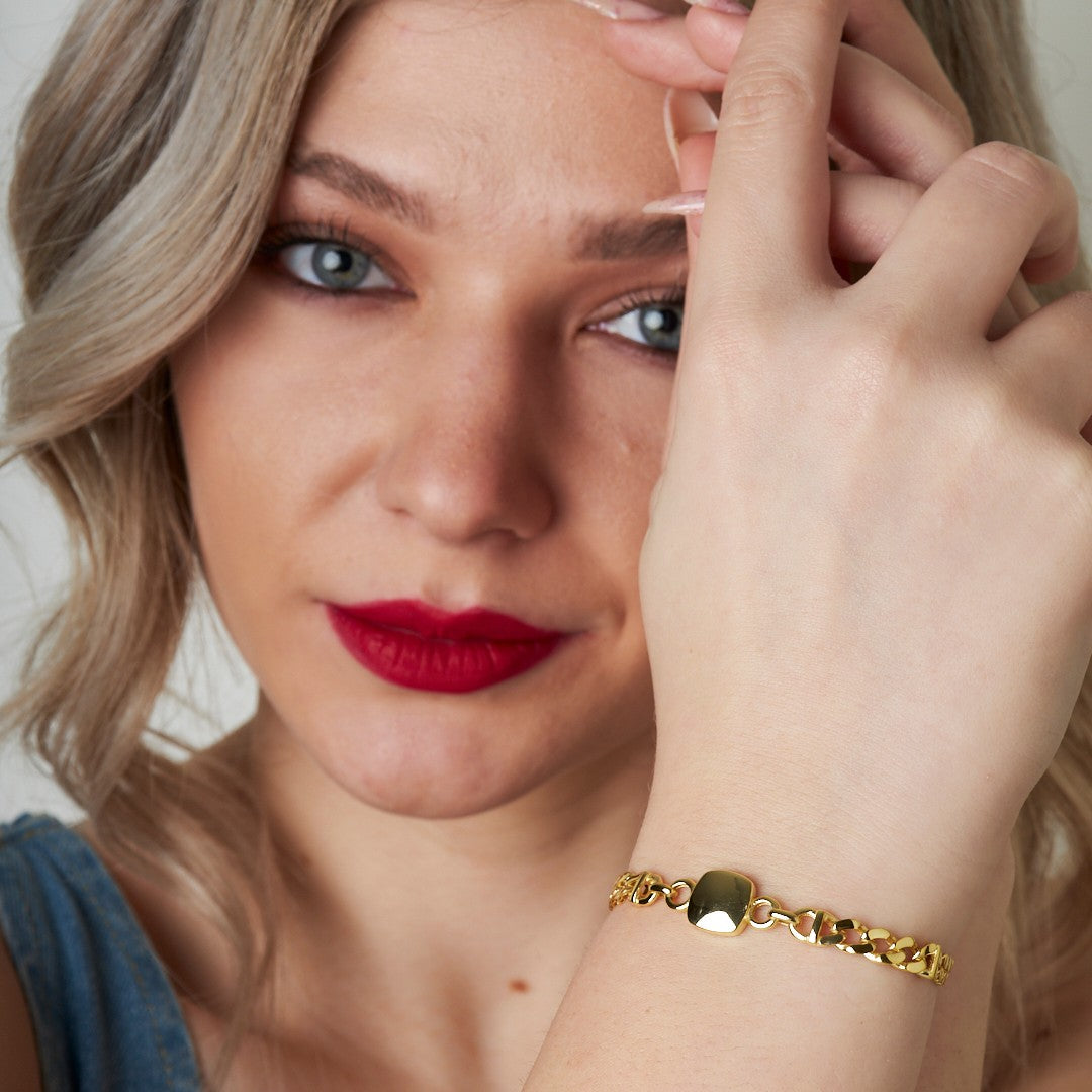 Simple Square Model Two Chain Bracelet - 925 SILVER