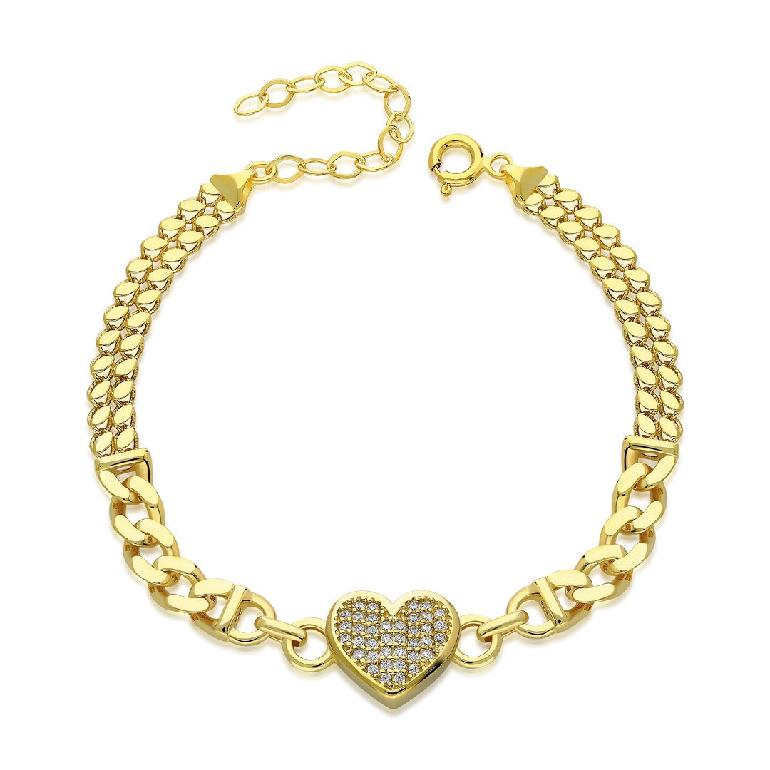 Double Chain Stone Heart Bracelet - 925 SILVER