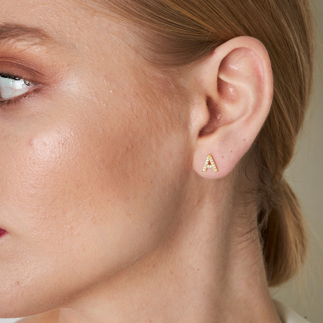 Stone Letter Earrings - 925 Silver