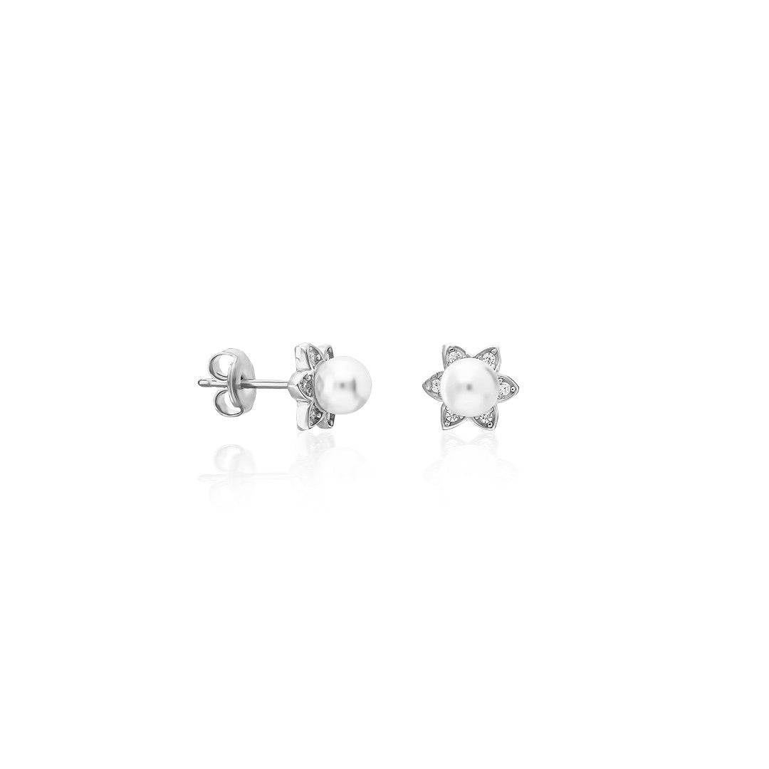 Pearl Flower Earrings - 925 Silver