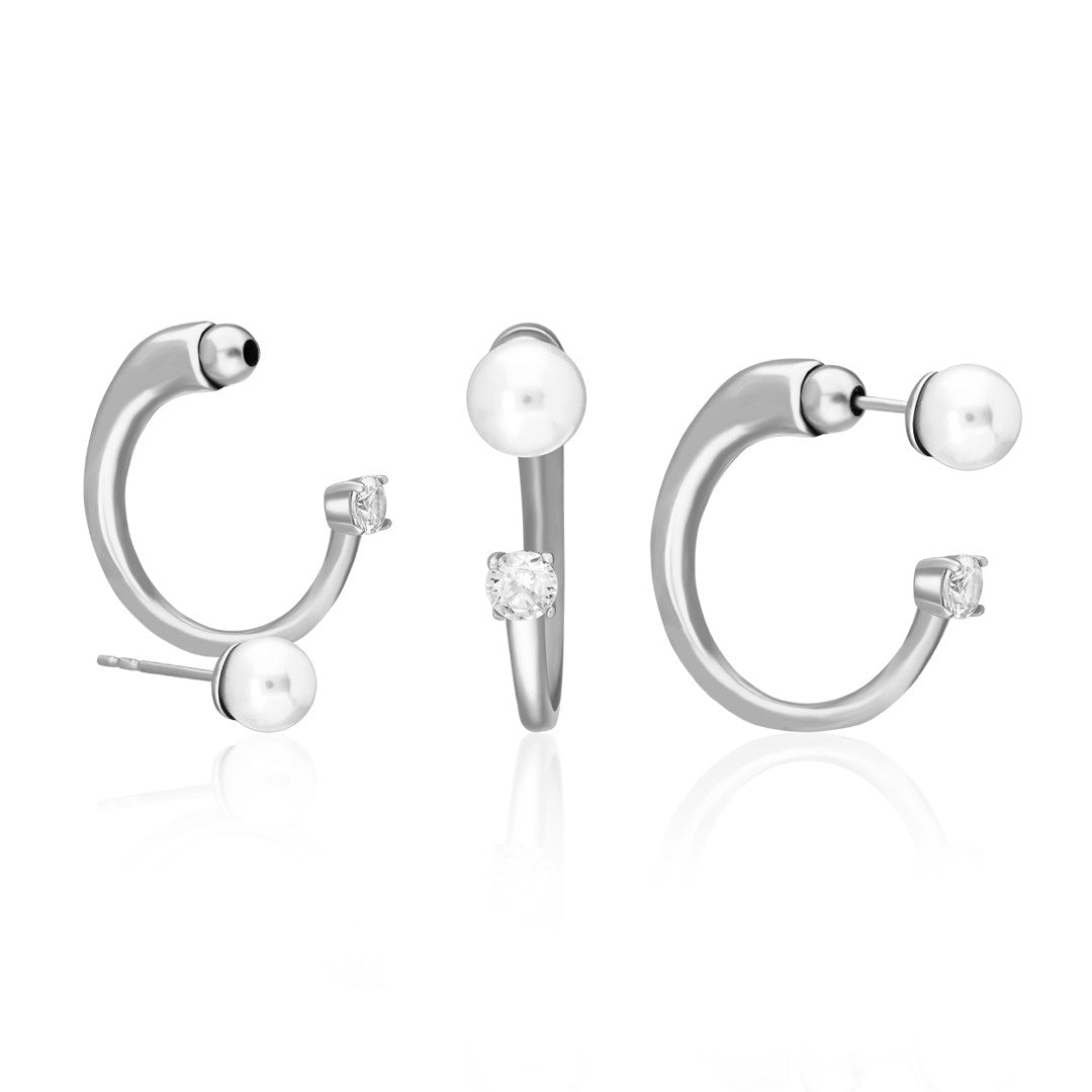 Minimal Pearl Half Earrings - 925 SILVER