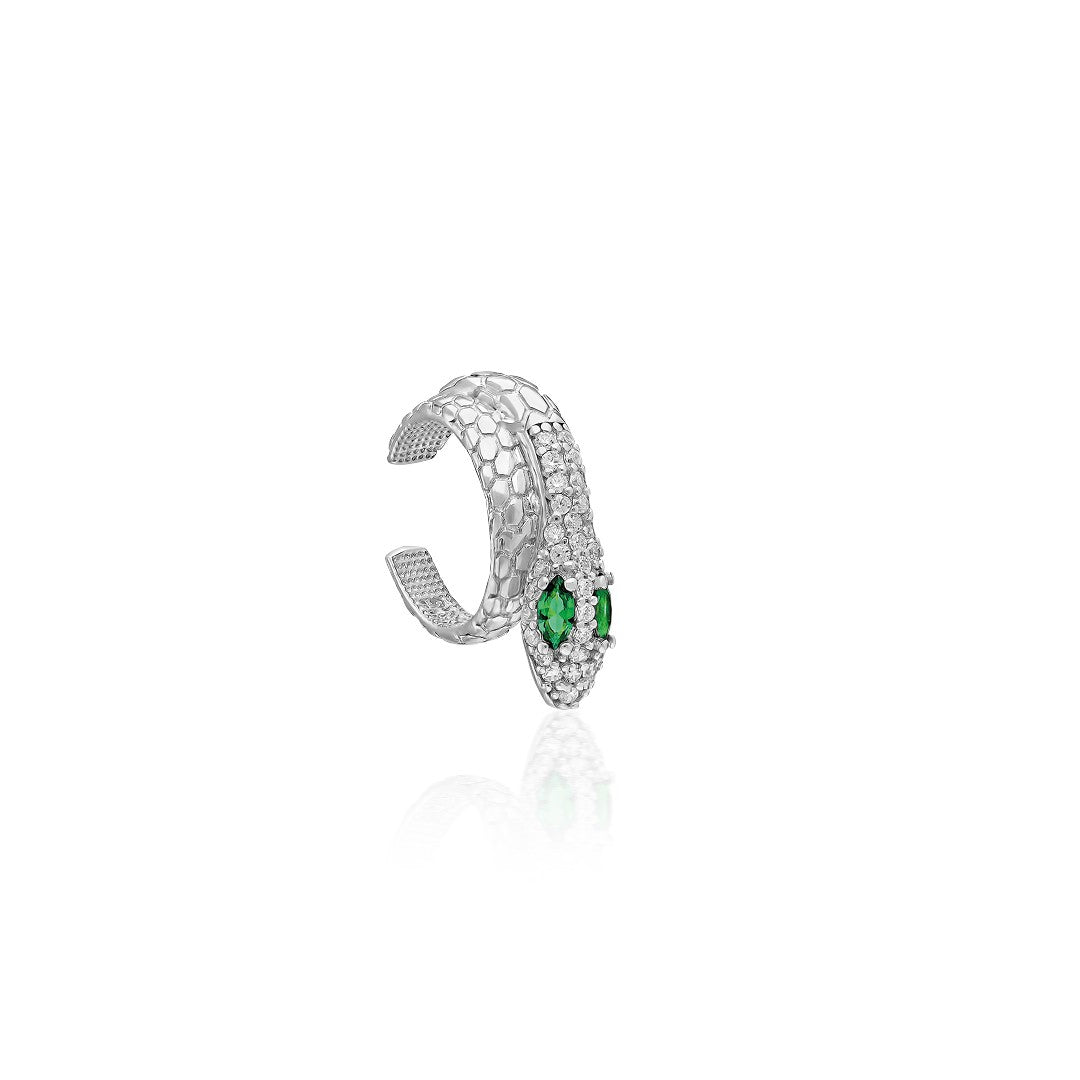 Green Eyed Snake Cartilage Earrings - 925 Silver
