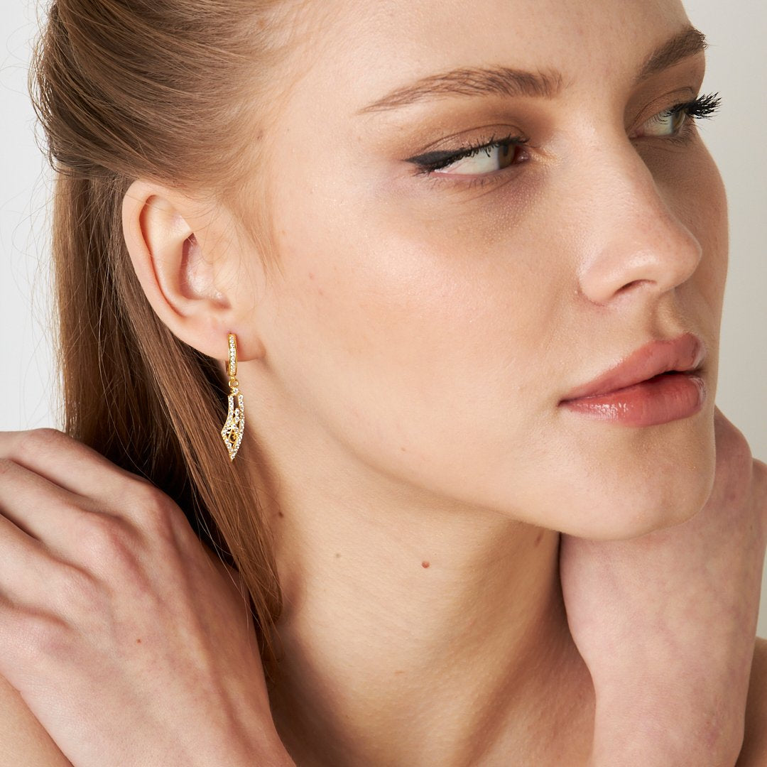 Feather Model Stone Earrings - 925 SILVER