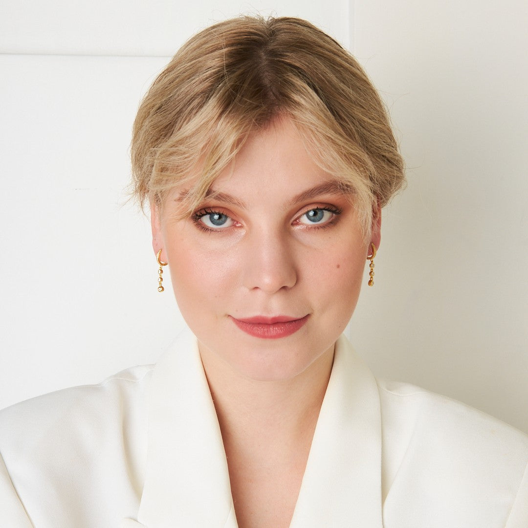 Three Stone Dangle Earrings - 925 SILVER