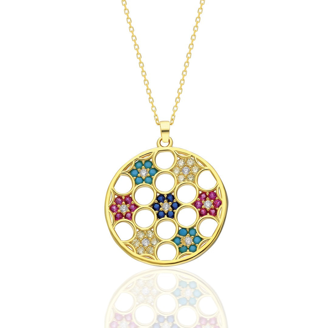 Colorful Flower of Life Necklace - 925 Silver