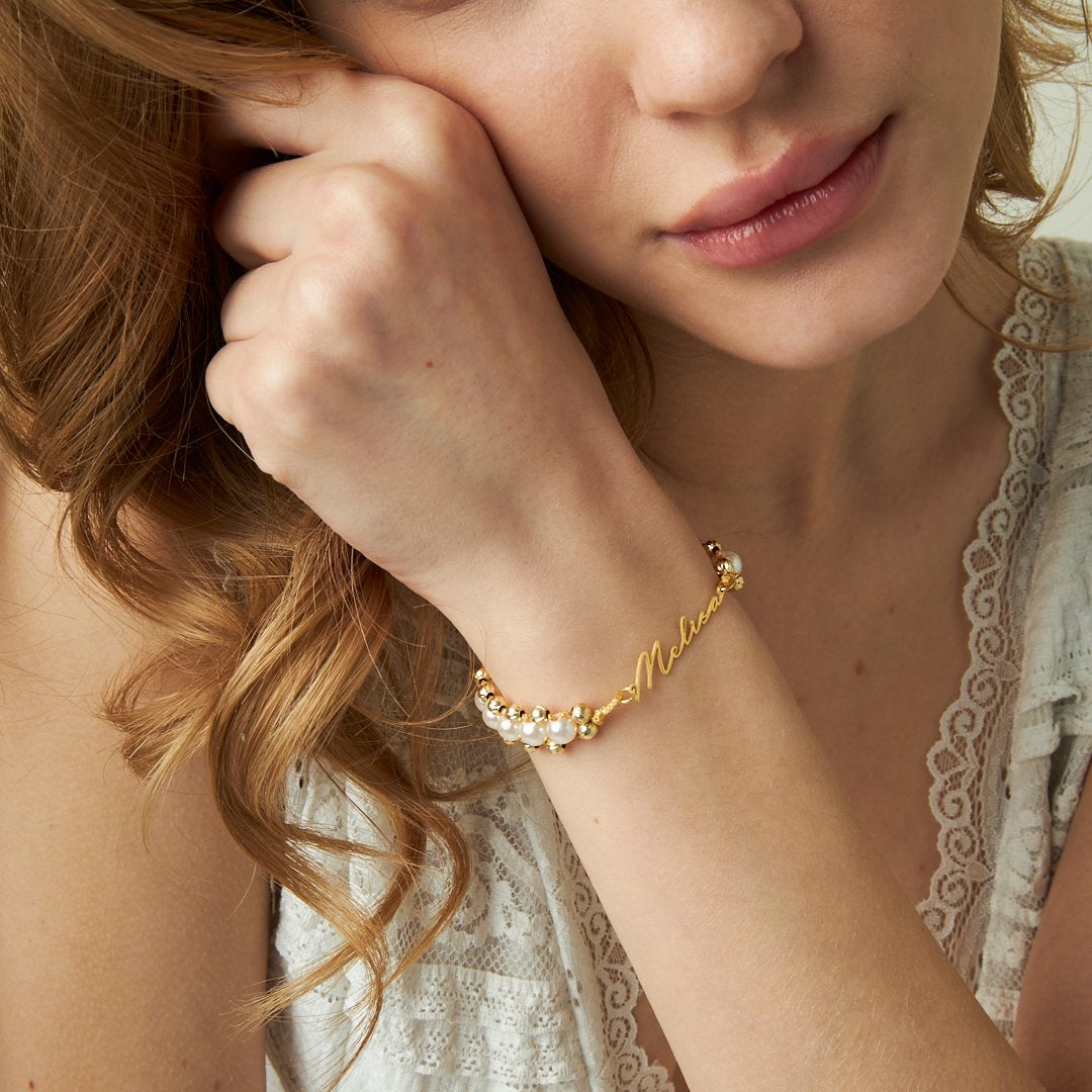 Pearl Stone Name Bracelet - 925 SILVER