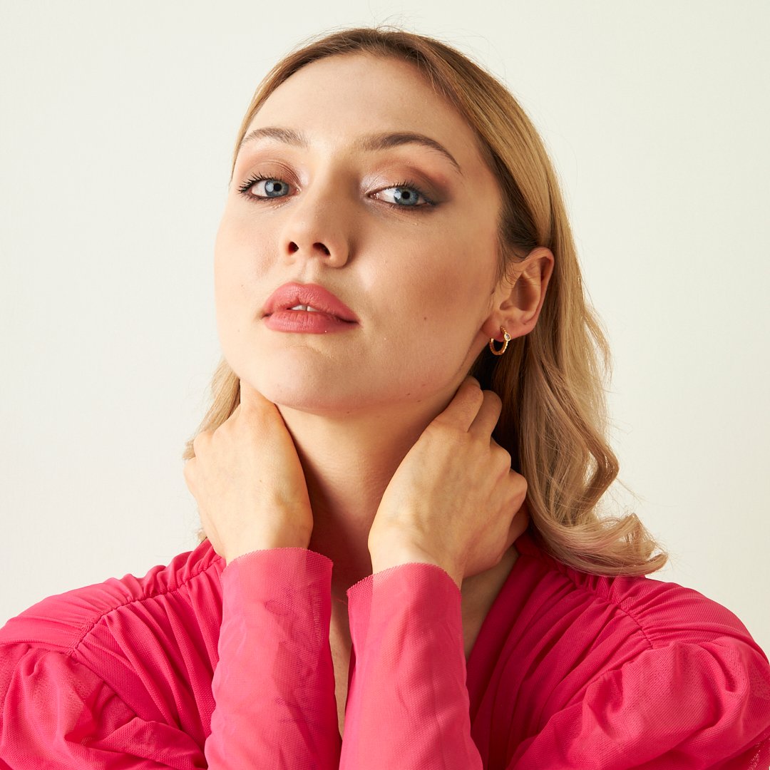 Round Stone Hoop Earrings - 925 SILVER