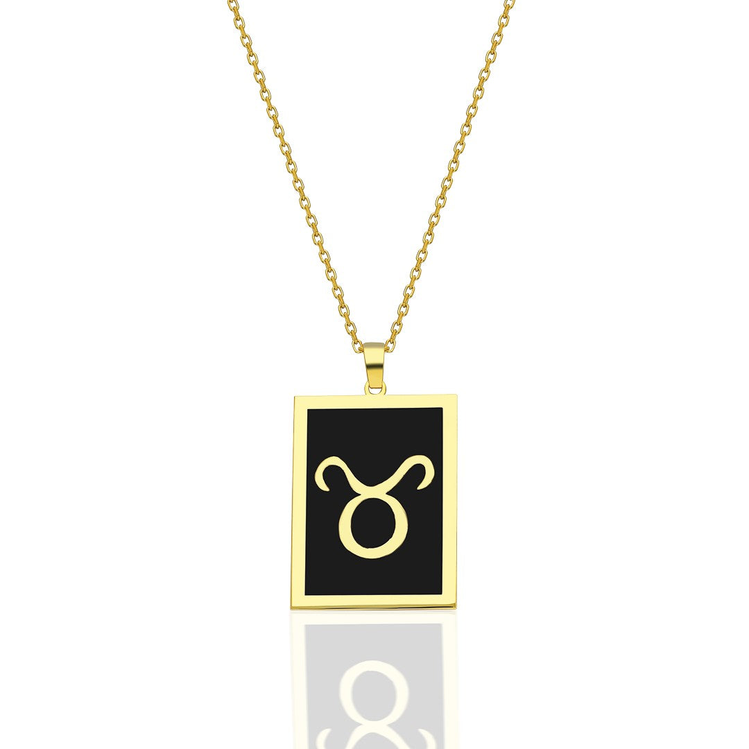 Black Rectangular Taurus Necklace - 925 SILVER