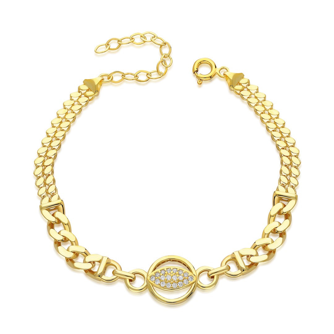Oval Gourmet Chain Bracelet with Stones - 925 SILVER
