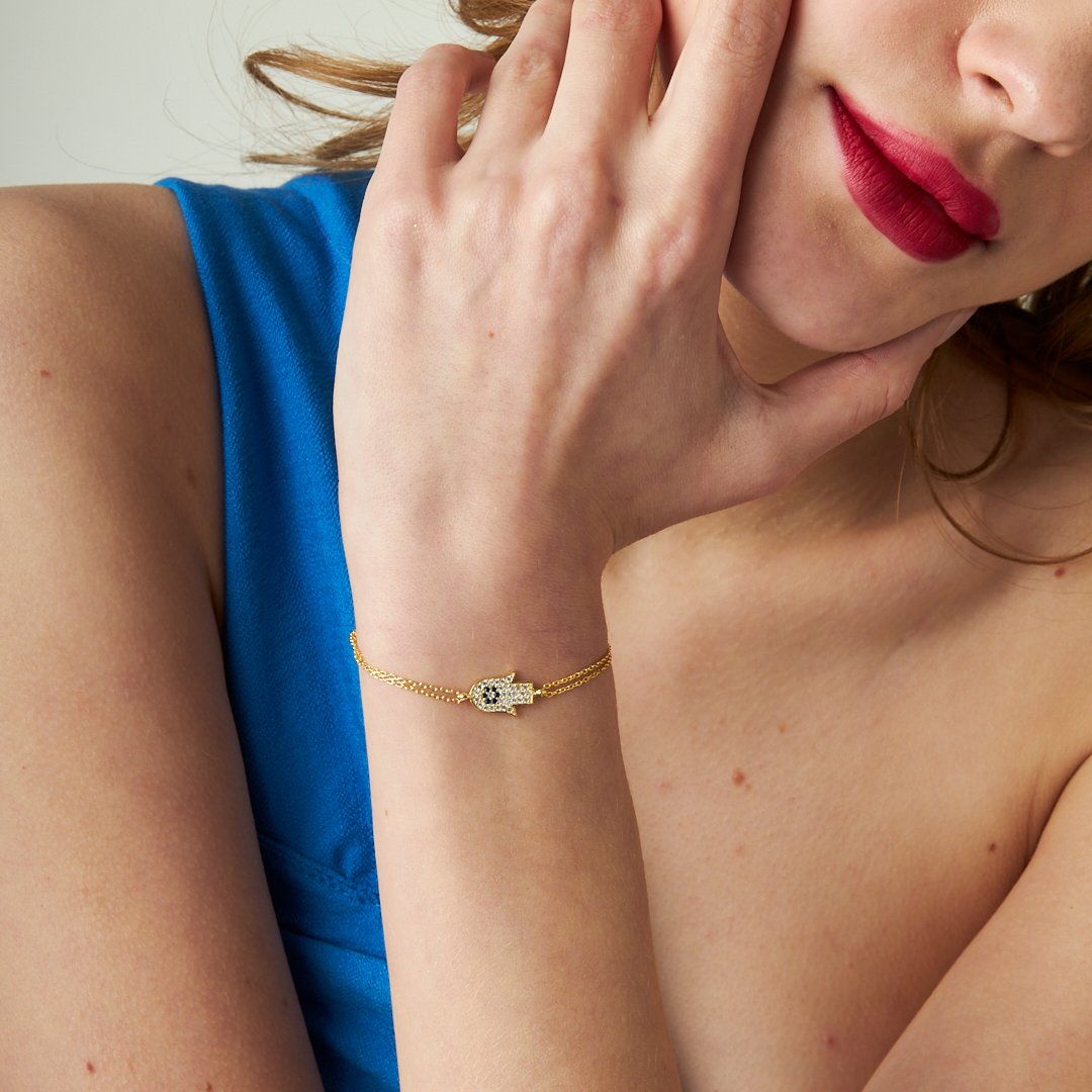 Stoned Fatima Hand Bracelet - 925 SILVER