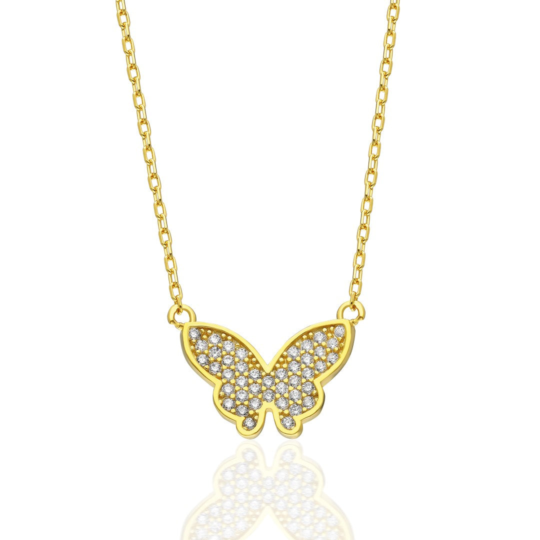 Pearl Stone Butterfly Necklace - 925 SILVER