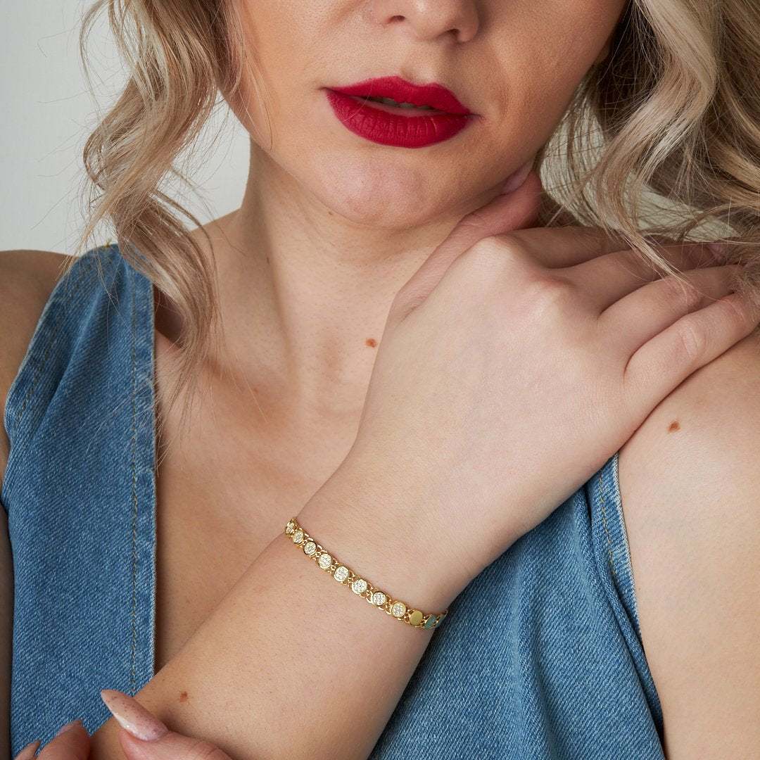 Semi-Precious Stone Round Chain Bracelet - 925 SILVER