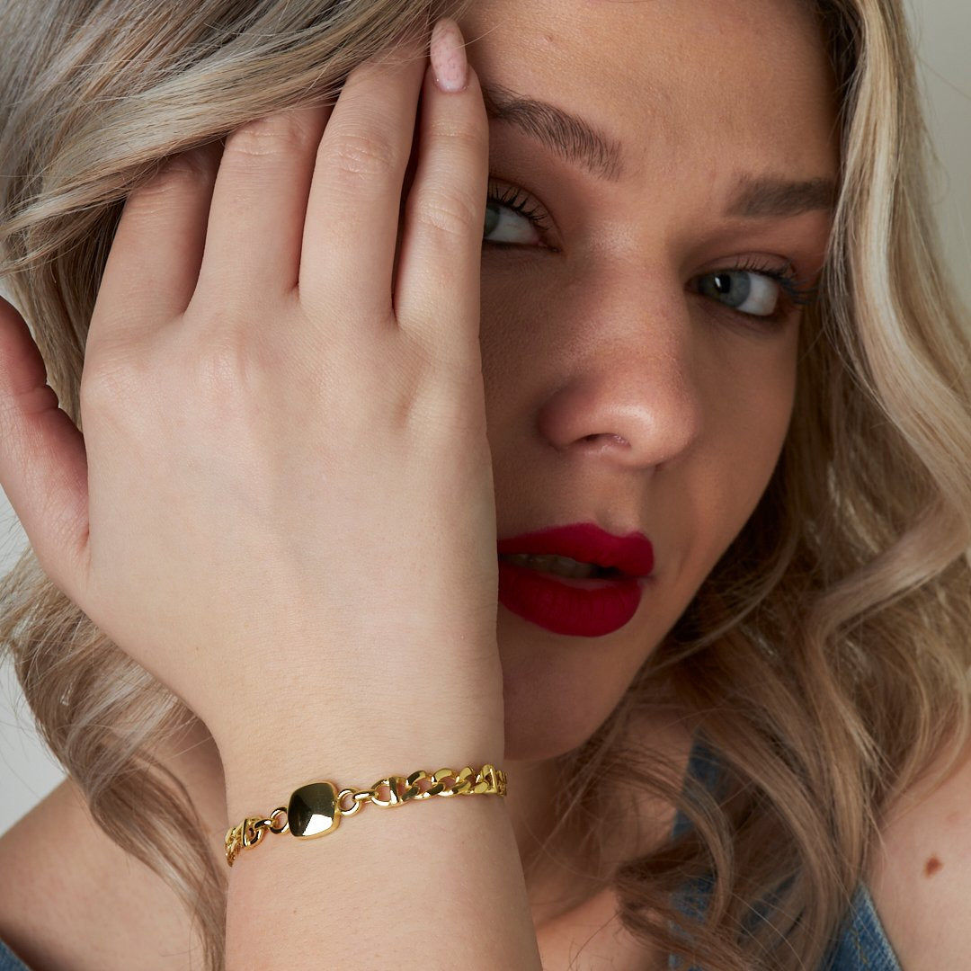 Simple Square Model Two Chain Bracelet - 925 SILVER