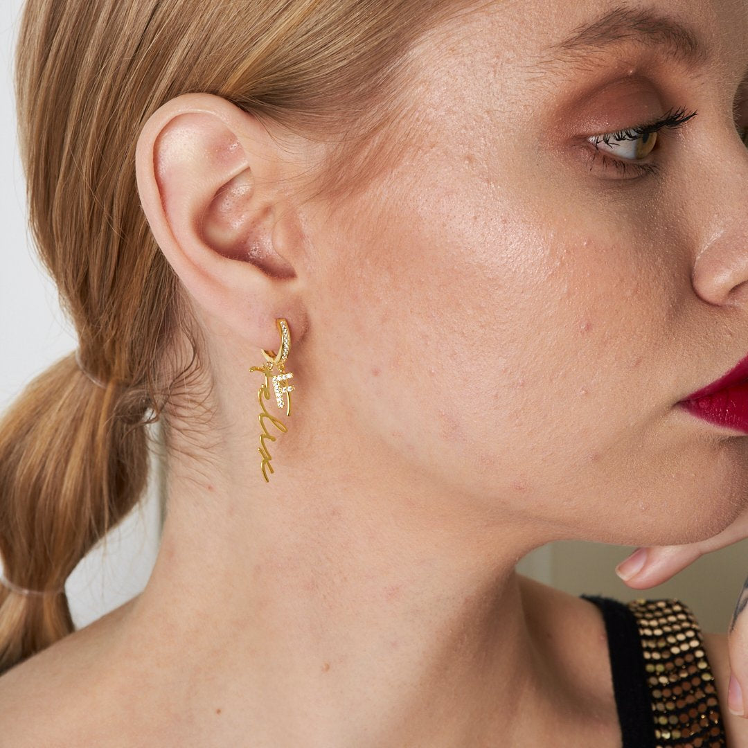 Zircon Initial Name Earrings - 925 Silver