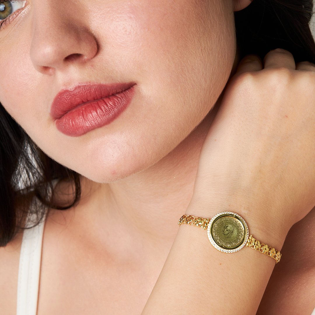 Stone Framed Four Leaf Clover Chain Bracelet - 925 SILVER