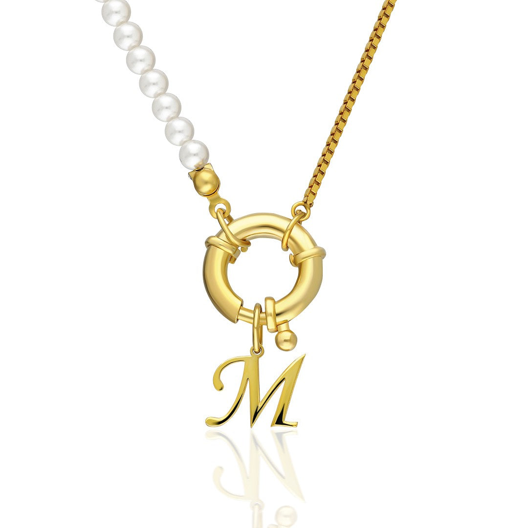 Letter Necklace with Chain and Pearl - 925 SILVER