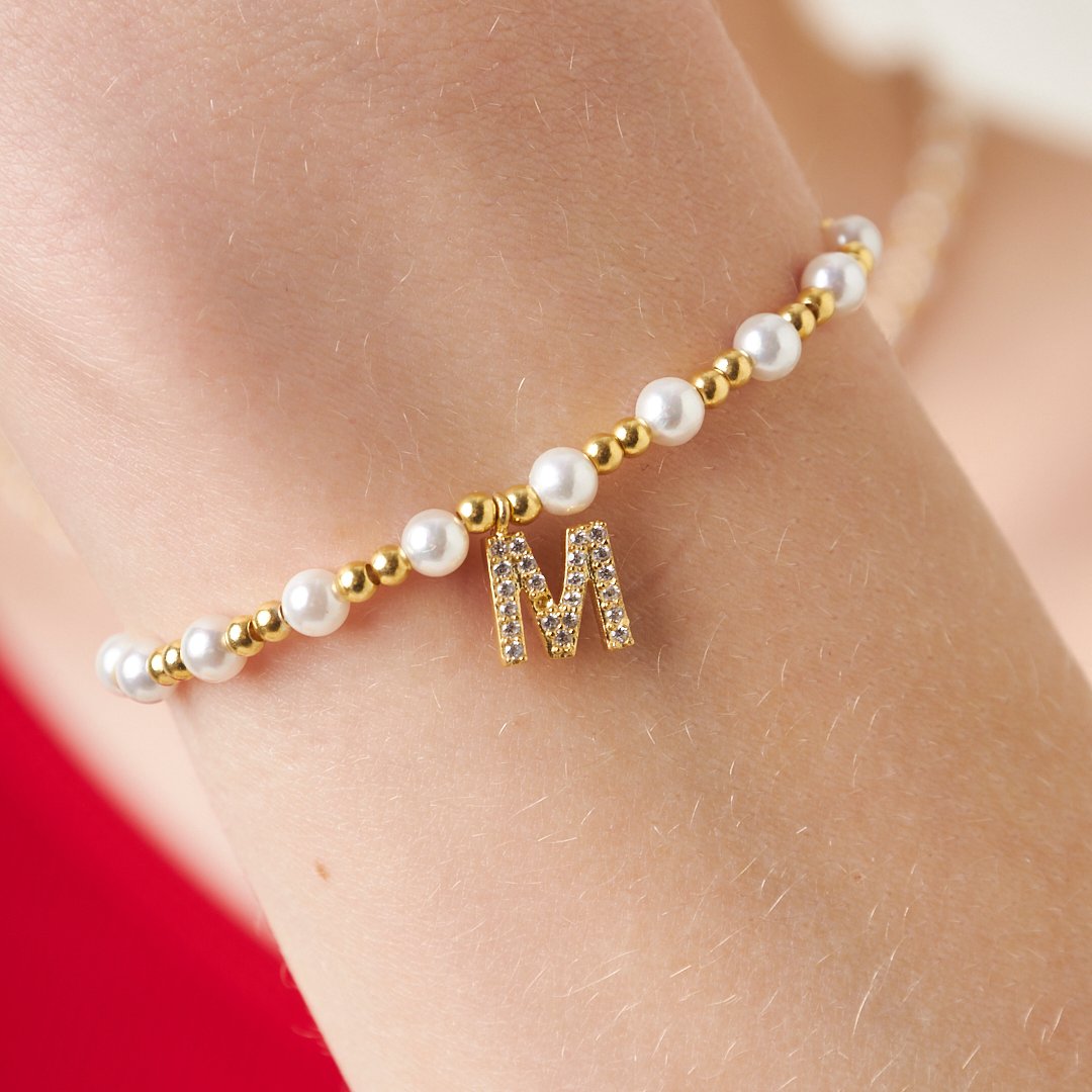 GOLD PERLEN NAMENS SET | 925 SILBER