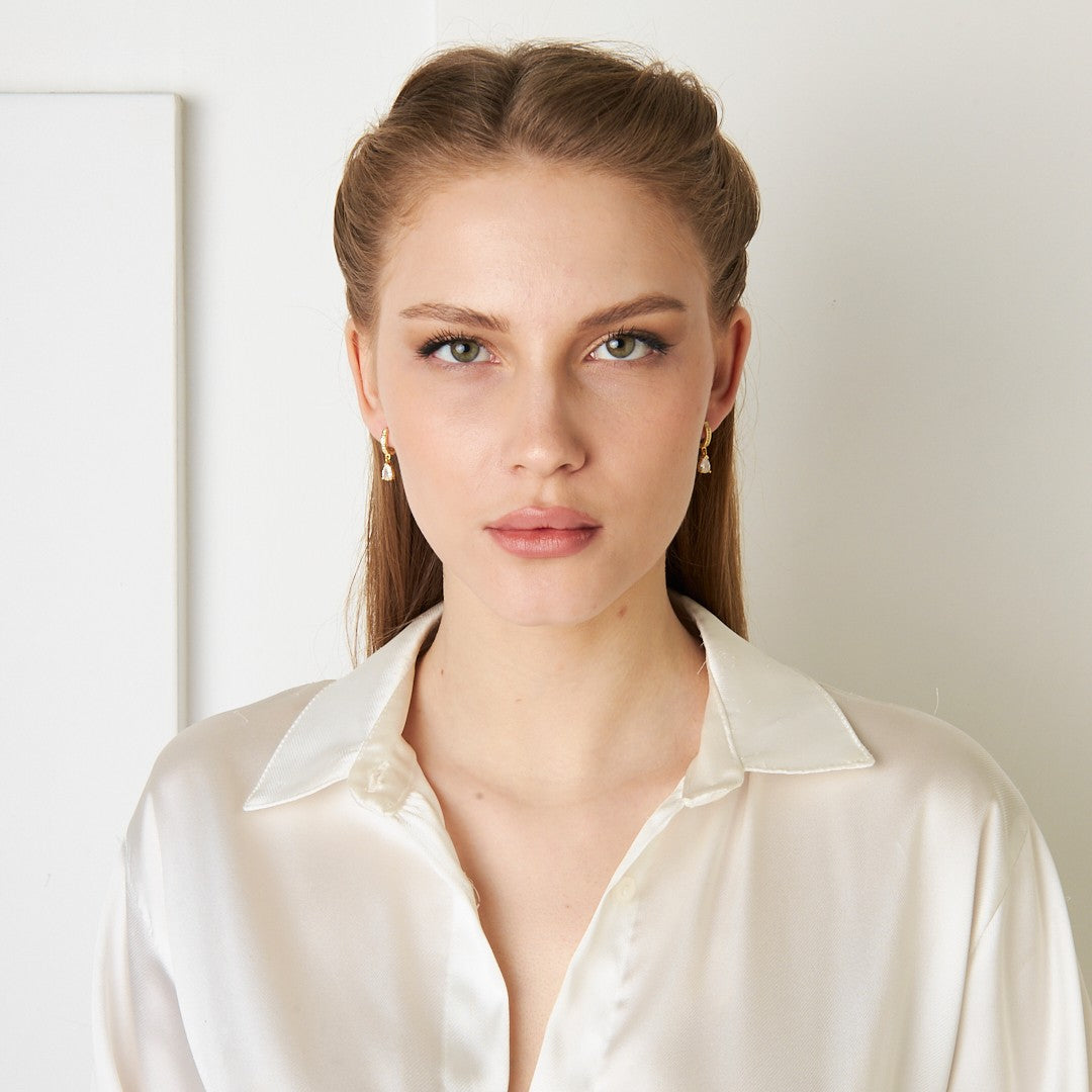 Teardrop Stone Hoop Earrings - 925 SILVER