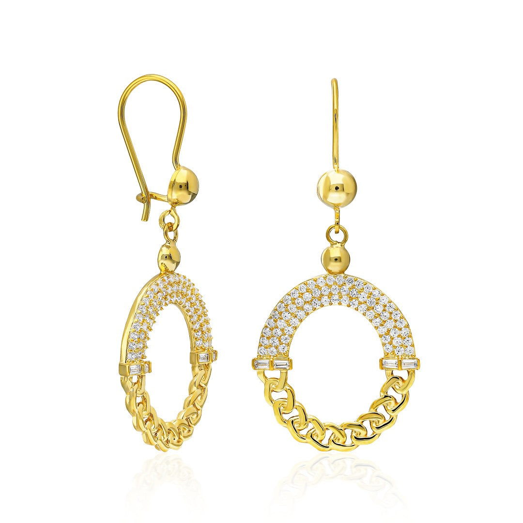 Oval Stylish Design Earrings with Zircon Stone - 925 SILVER