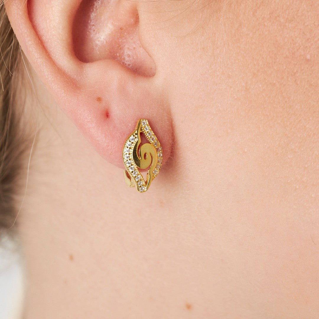 Wave Detailed Stone Earrings - 925 SILVER