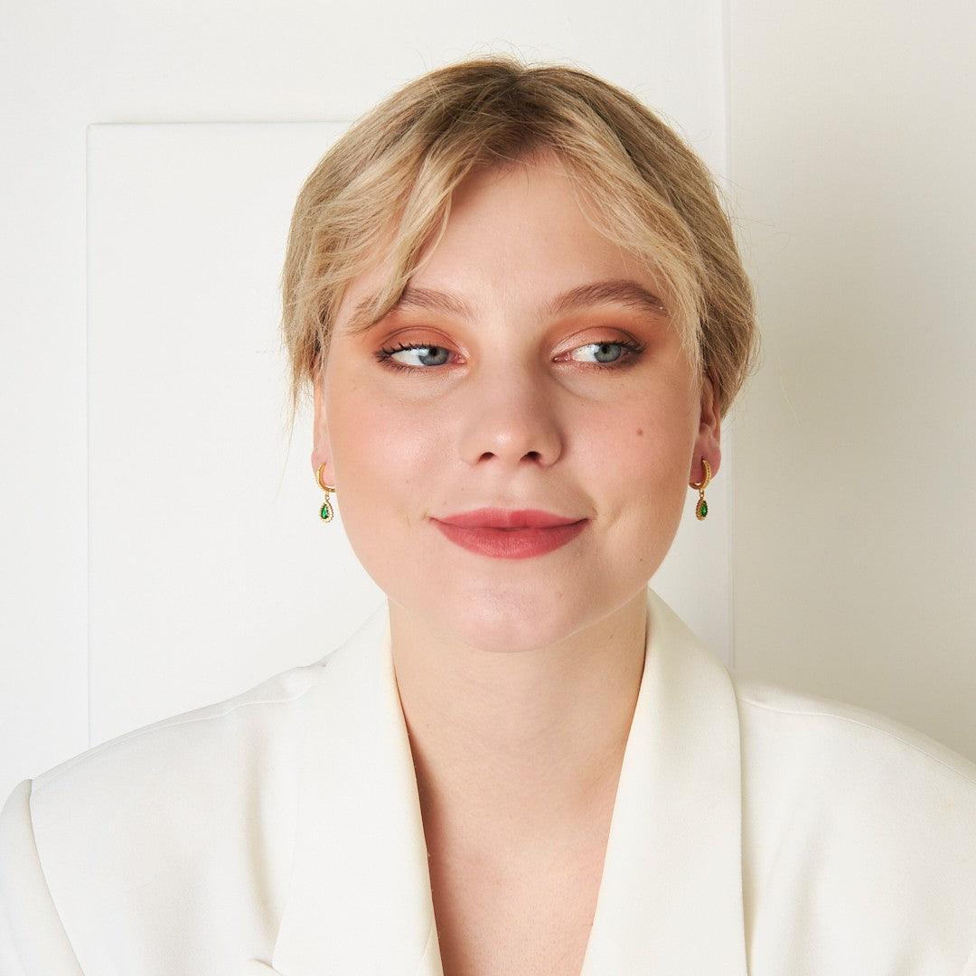 Green Stone Drop Earrings - 925 SILVER