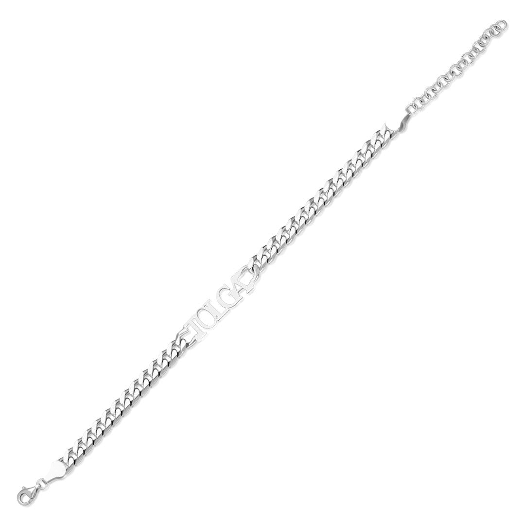 Cuban Chain Name Bracelet Set - 925 SILVER