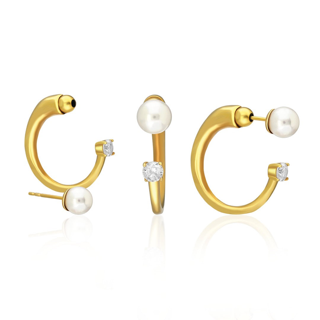 Minimal Pearl Half Earrings - 925 SILVER