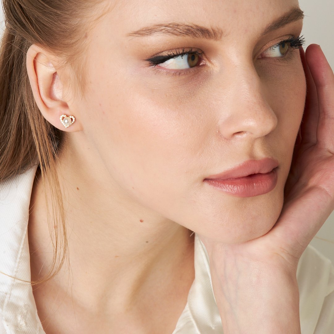 Heart Pearl Earrings - 925 Silver