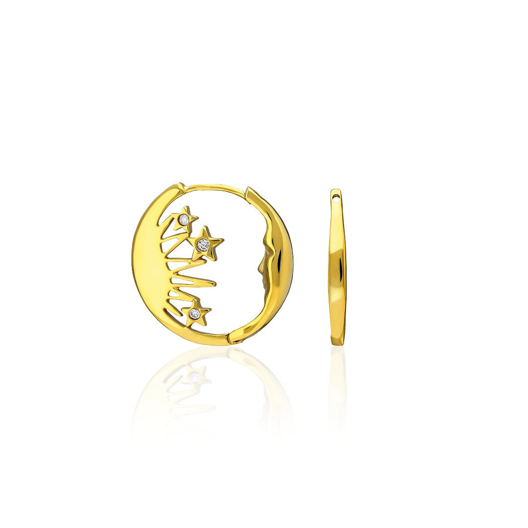 Moon Model Earrings with Star Details - 925 SILVER