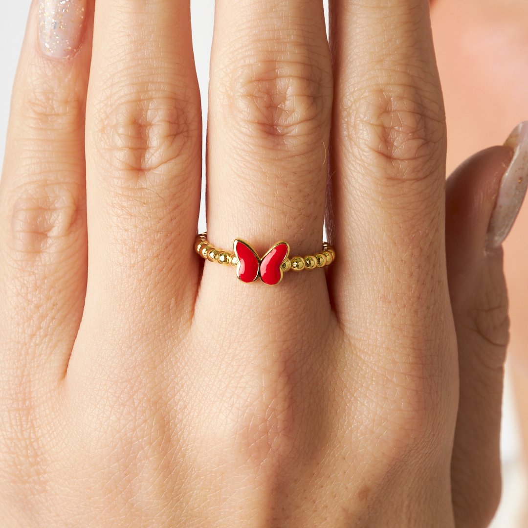Red Butterfly Ring - 925 SILVER