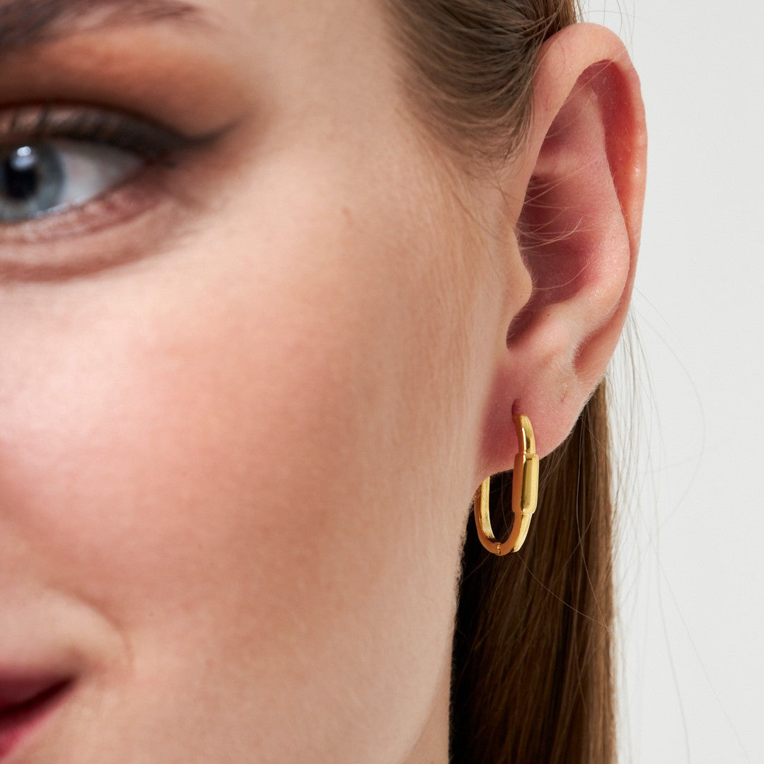 Oval Cylindrical Hoop Earrings - 925 SILVER