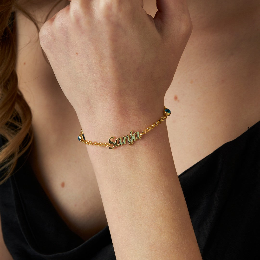 Evil Eye Beaded Name Bracelet - 925 SILVER