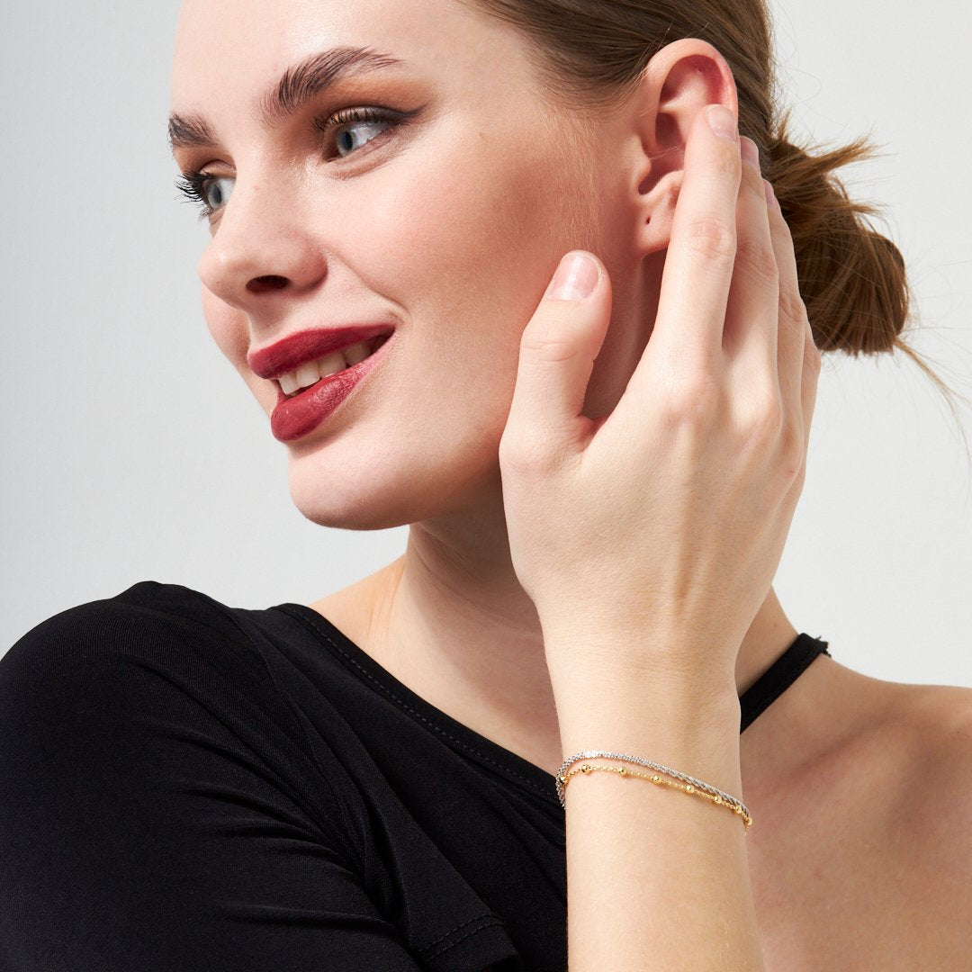 Dorica Ball Double Chain Bracelet - 925 SILVER