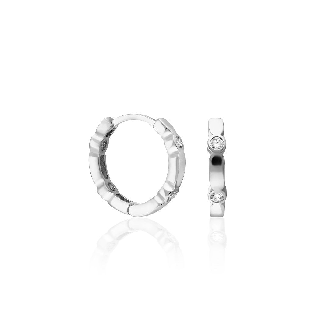 Stylish Hoop Earrings with Four Stones - 925 Silver