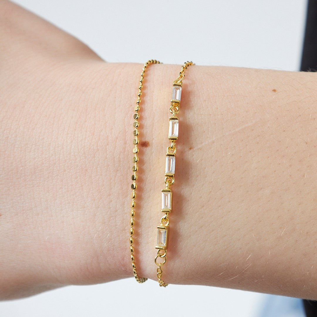 Baguette Bracelet with Two Chains - 925 SILVER