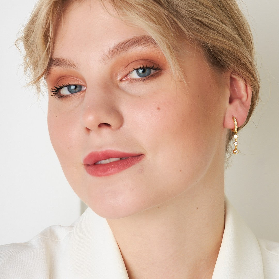 Three Stone Dangle Earrings - 925 SILVER