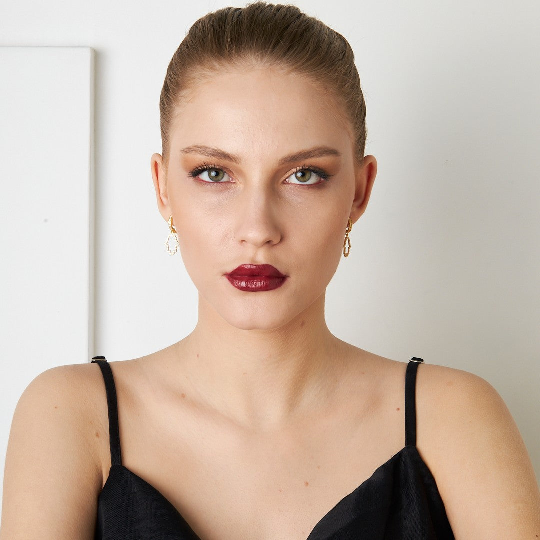 Fatima Mother's Hand Earring with Stones - 925 SILVER