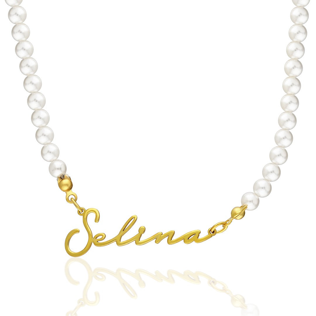 Pearl Beaded Name Necklace - 925 Silver