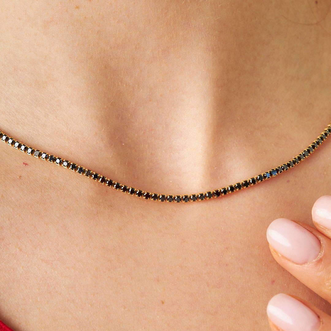 HALSKETTE MIT SCHWARZE STEIN SET | 925 SILBER