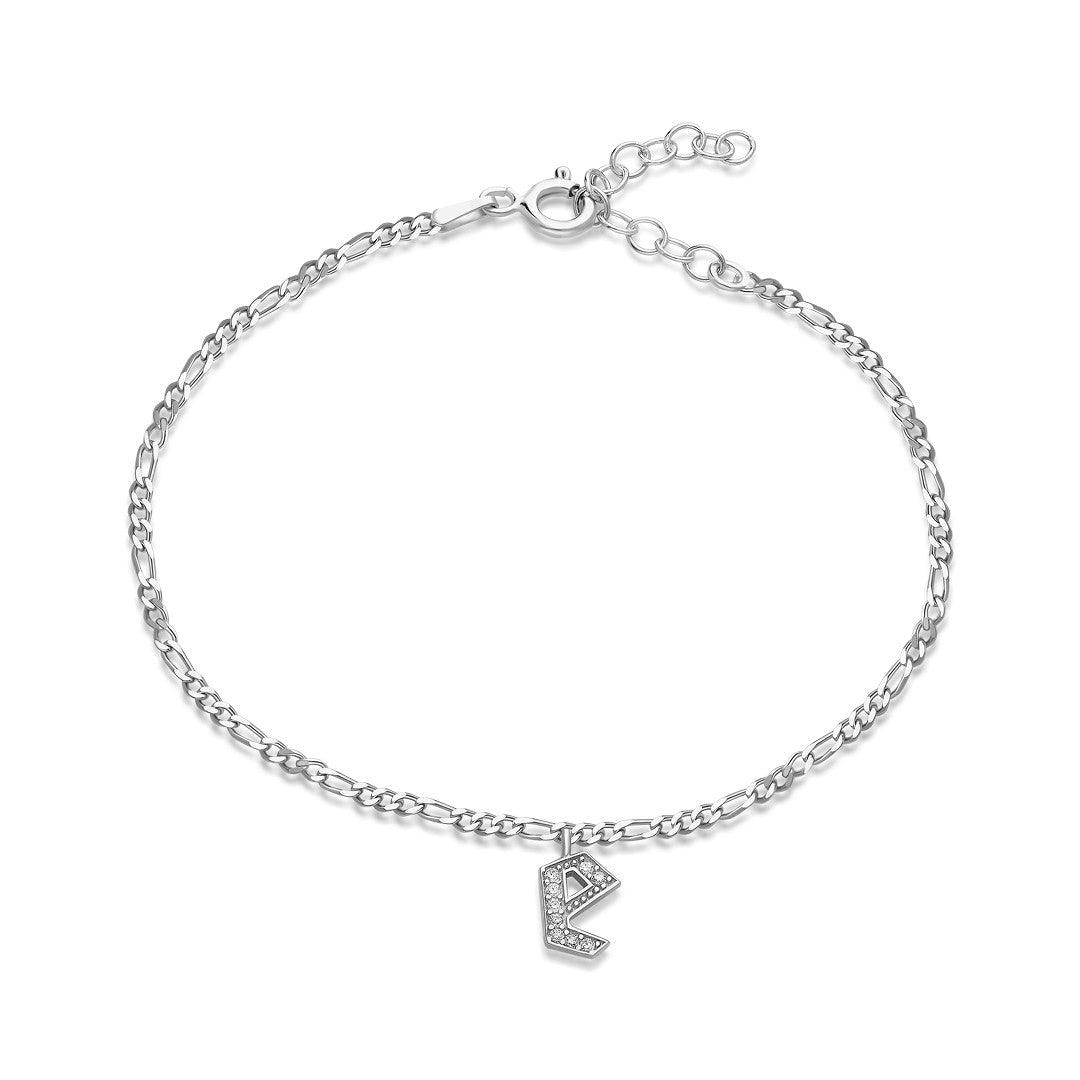 Figaro Stone Letter Bracelet - 925 SILVER