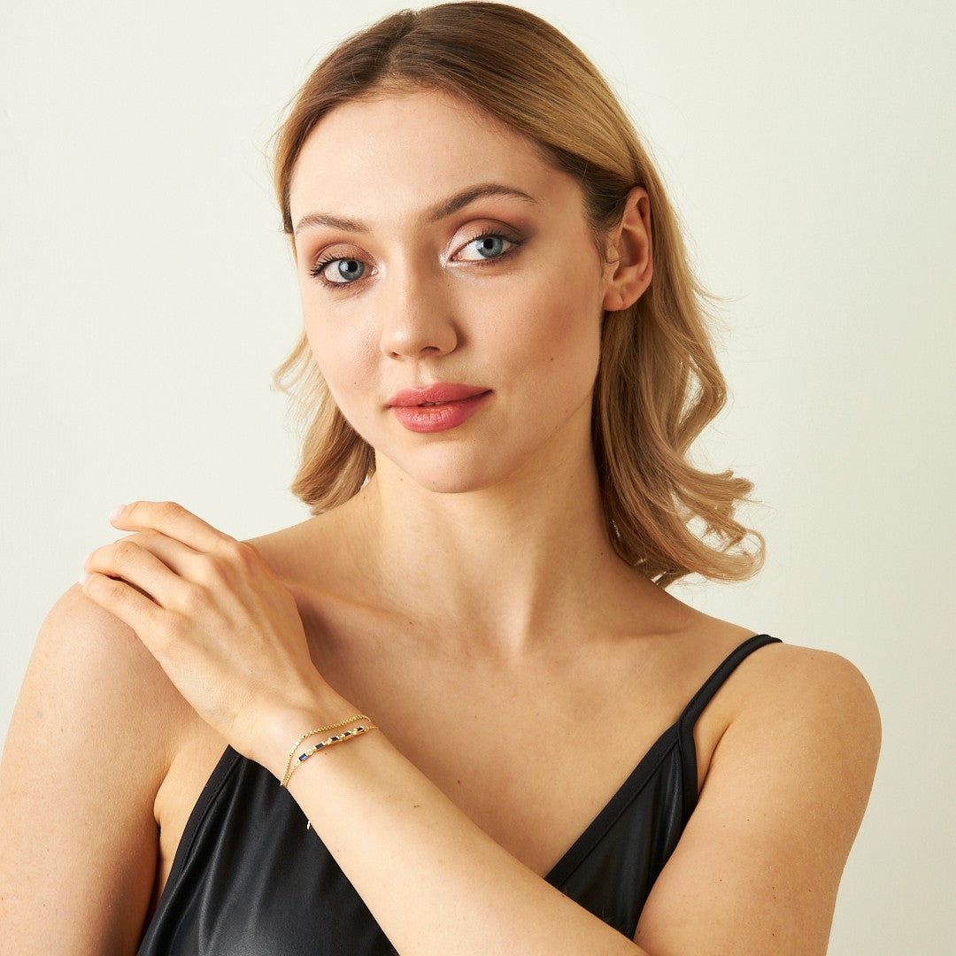 Baguette Chain Bracelet with Colorful Stones - 925 SILVER