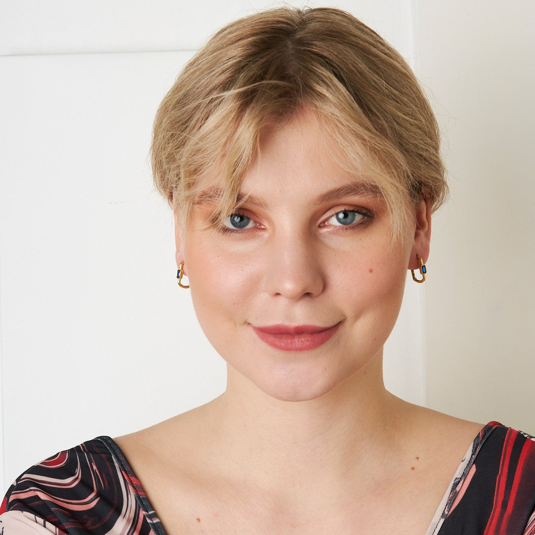 Bluestone Hook Model Earrings - 925 SILVER