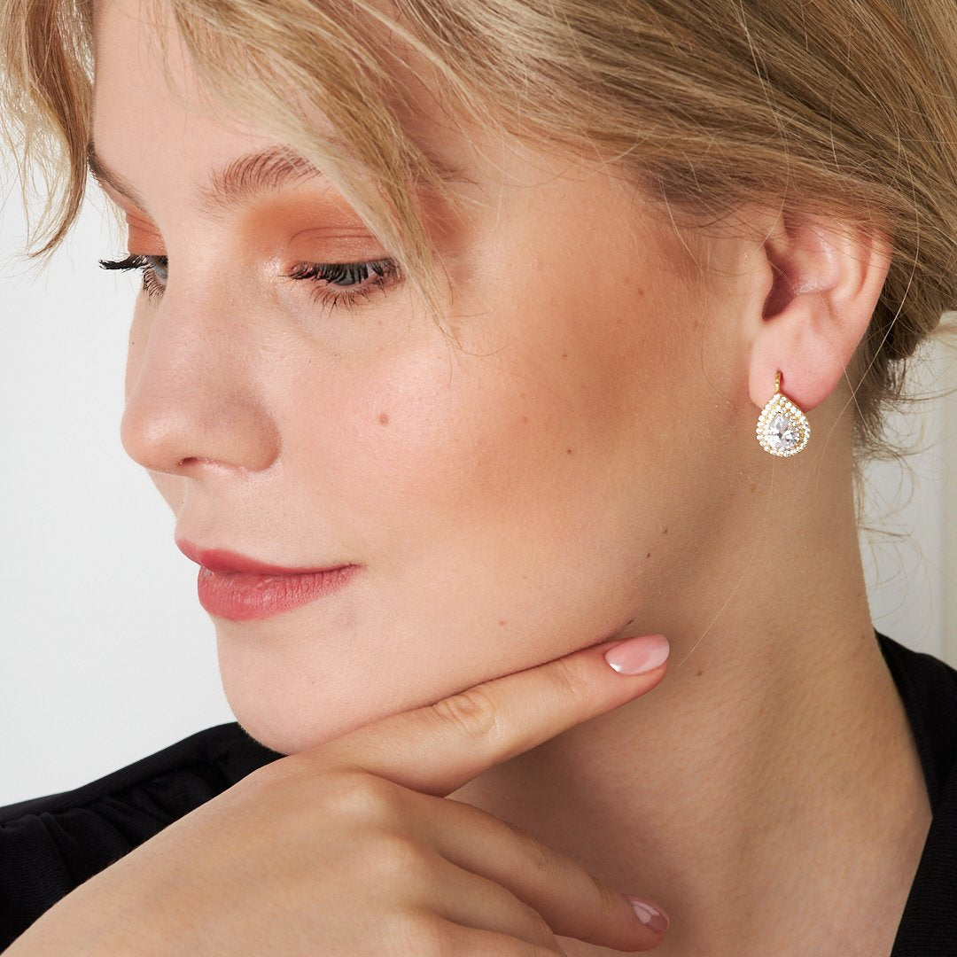 Teardrop stone diamond earrings - 925 SILVER