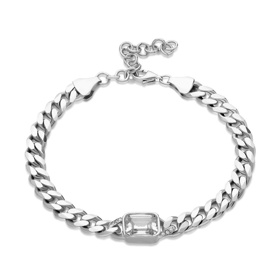 Baguette Stone Chain Bracelet - 925 SILVER