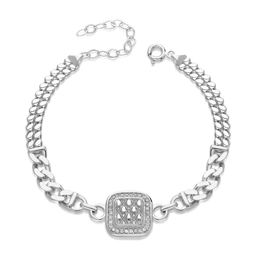 Square Stone Two Chain Bracelet - 925 SILVER