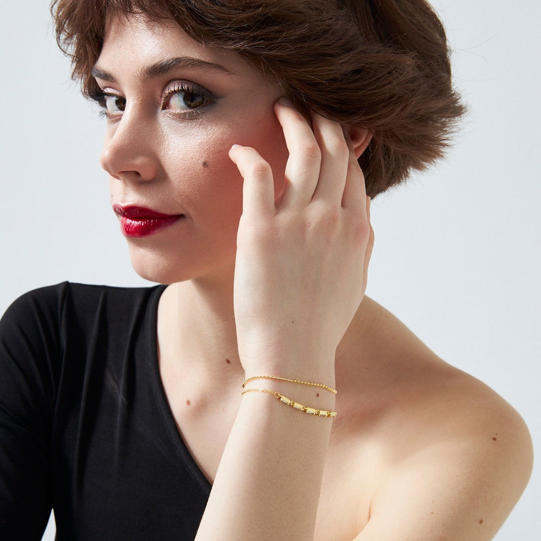 Baguette Bracelet with Two Chains - 925 SILVER