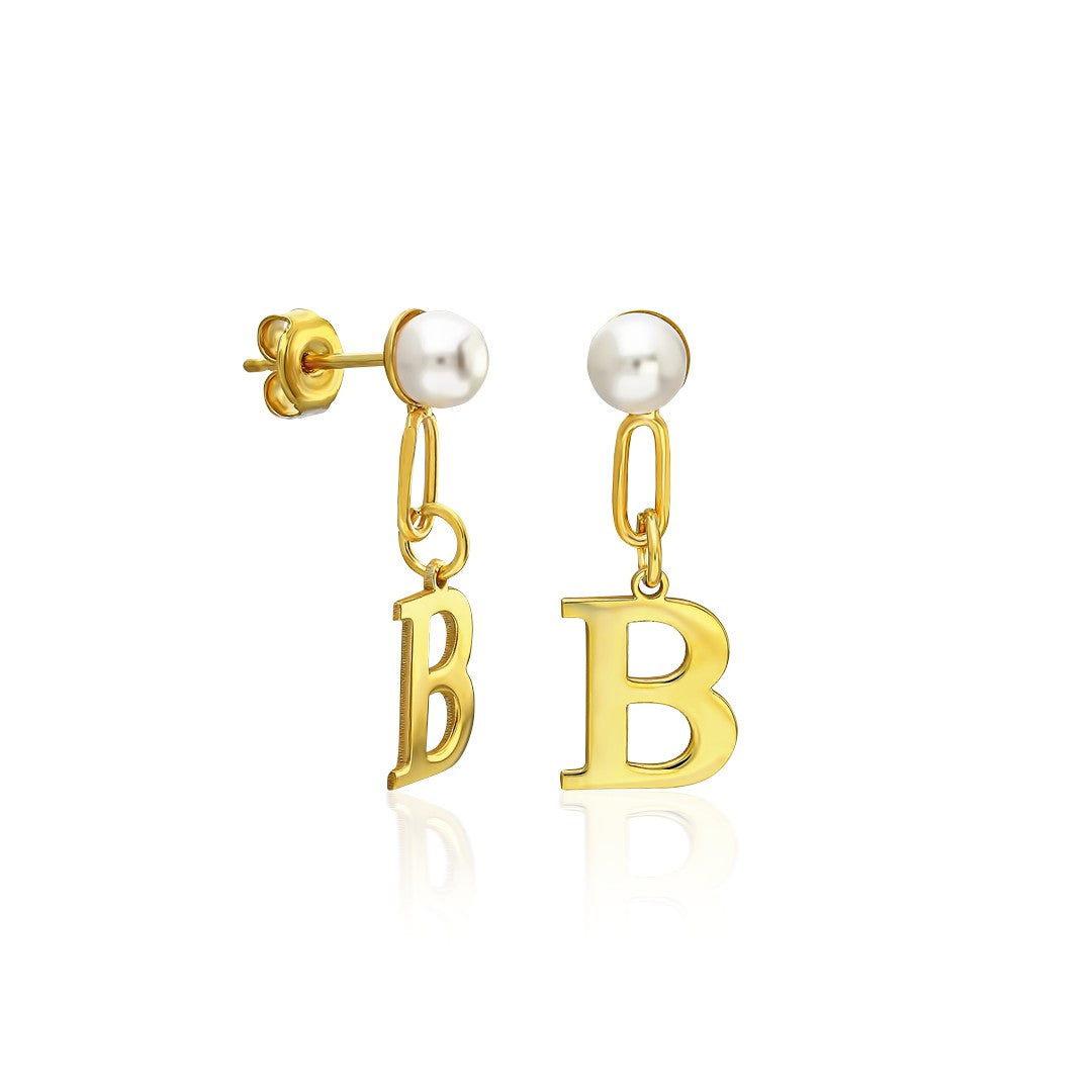 Pearl Letter Earrings - 925 Silver
